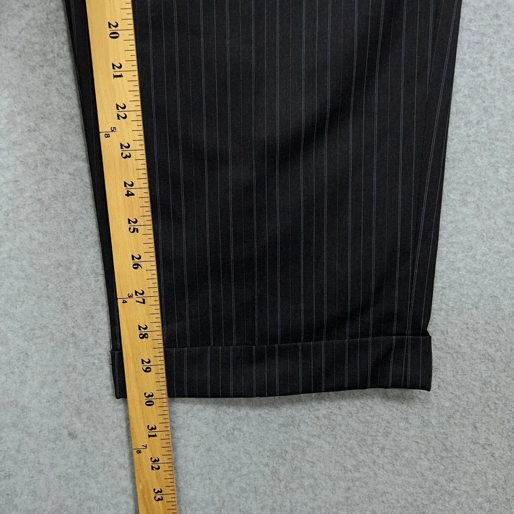 Van Huesen Dress Pants Men's 40x30 Black Striped Pleated Unhemmed Straight NWOT